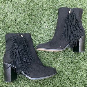 NWT - Ever New Jessie Fringe Heel Ankle Boots in Black - Size 8 (EU 39)